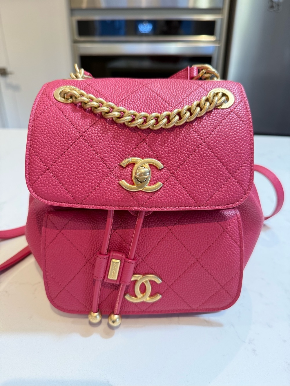 Pristine Condition CHANEL Pink Quilted Caviar Leather Backpack